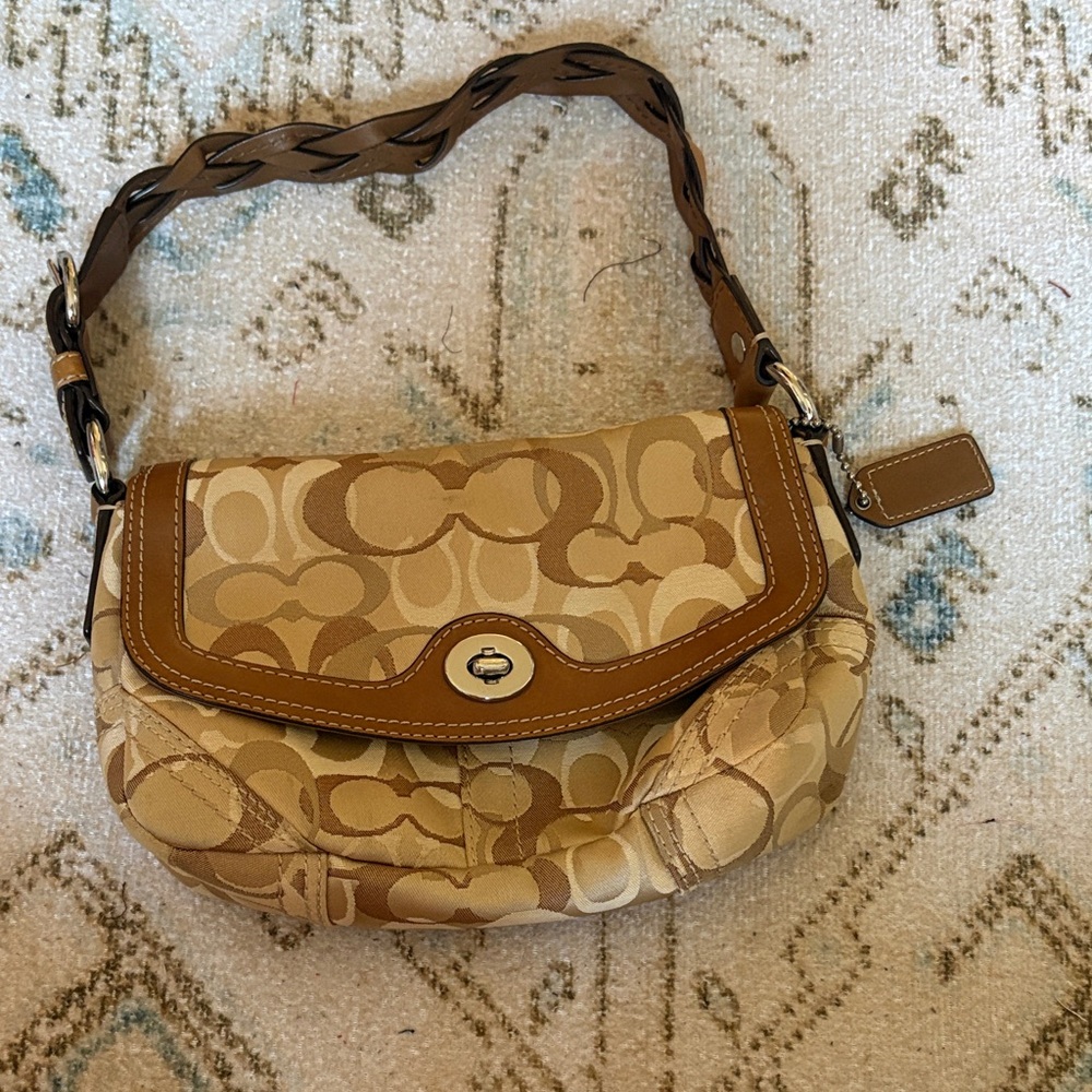 Coach Beige & Brown Signature Canvas Shoulder Bag